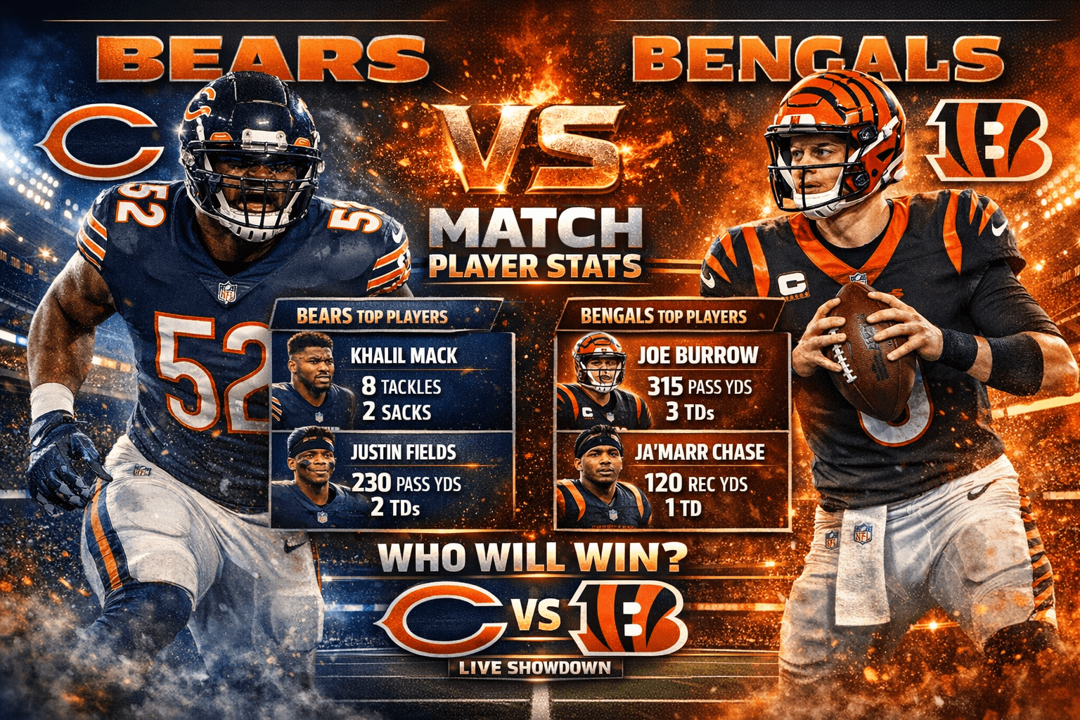 Chicago Bears vs Bengals Match Player Stats