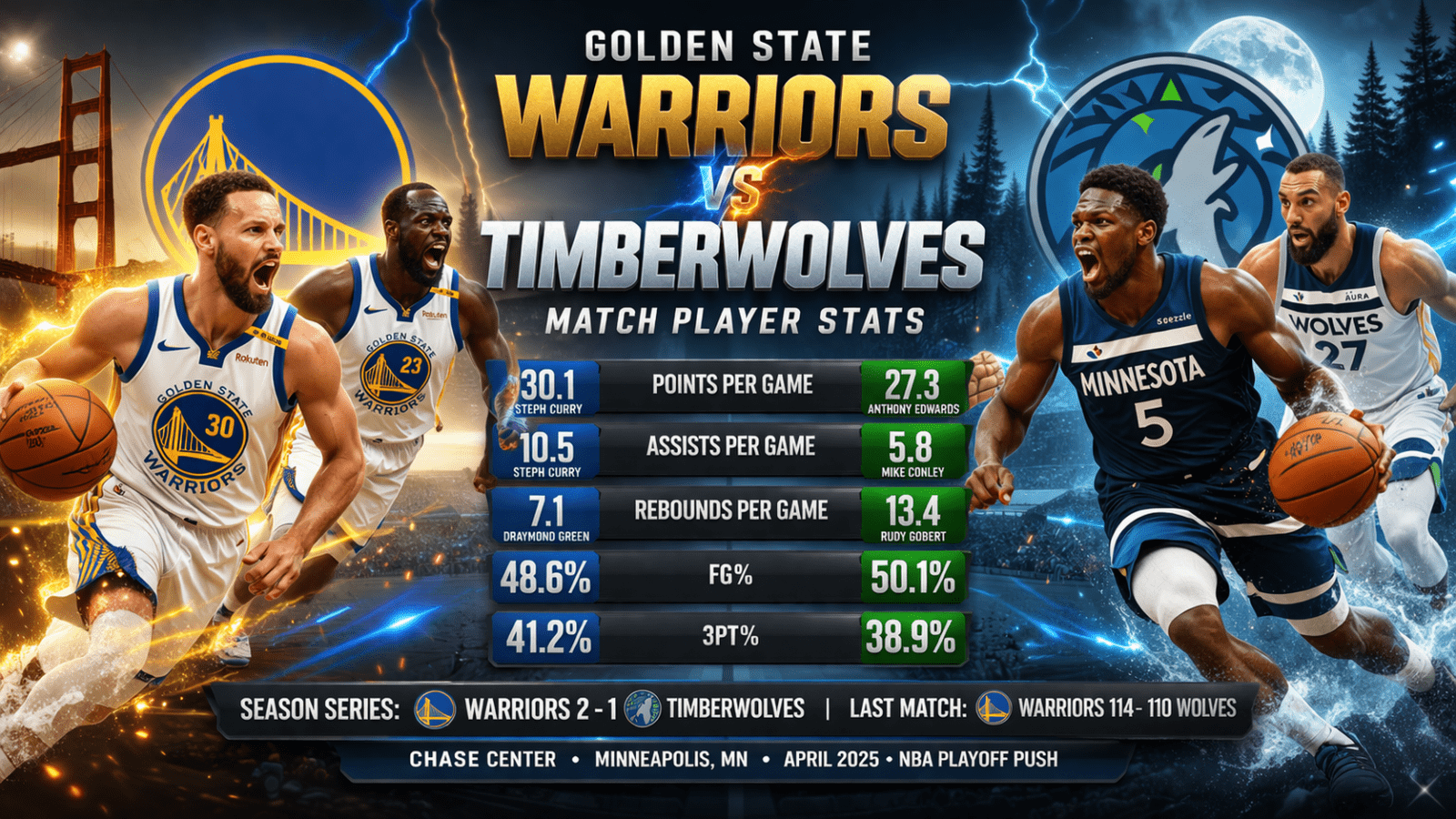 Golden State Warriors vs Timberwolves Match Player Stats