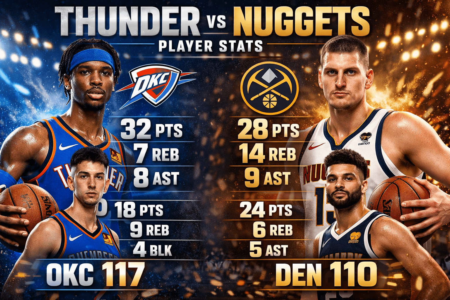 Oklahoma City Thunder vs Denver Nuggets Match Player Stats