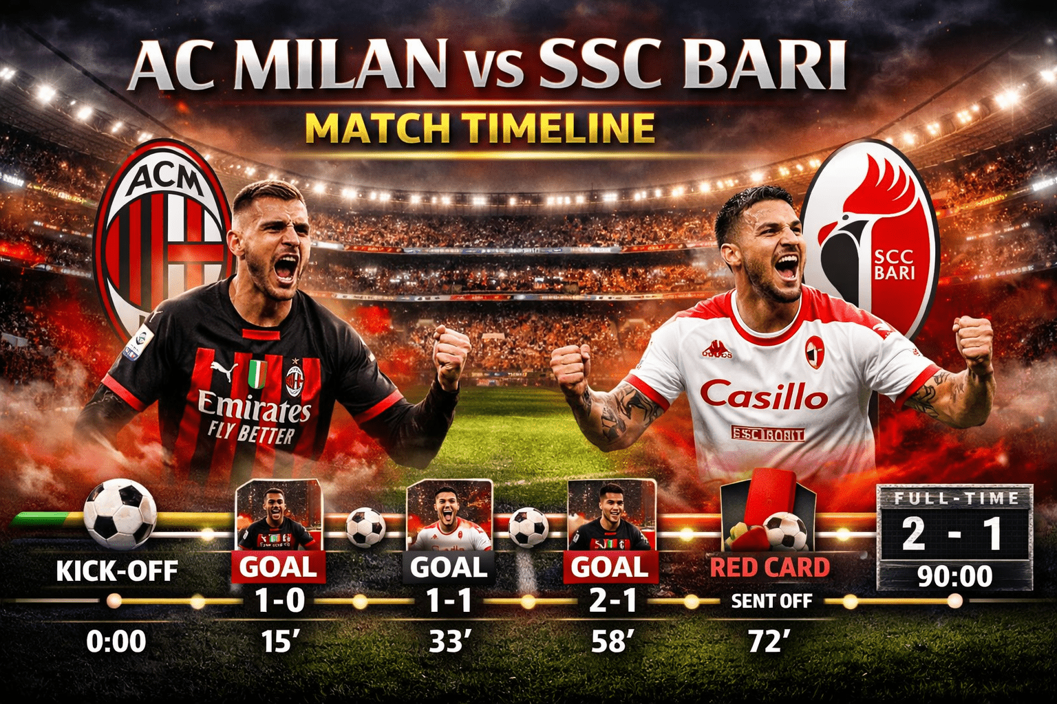AC Milan vs SSC Bari Timeline