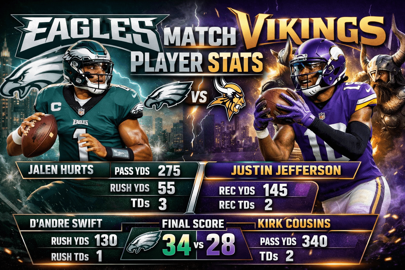Philadelphia Eagles vs Minnesota Vikings Match Player Stats