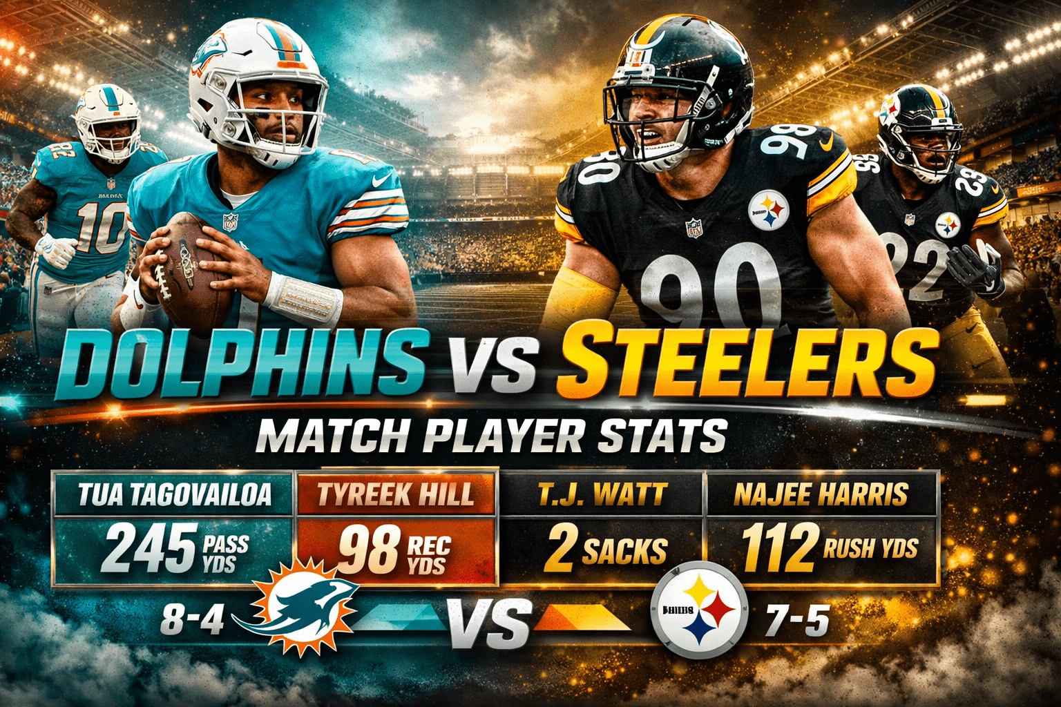 Miami Dolphins vs Pittsburgh Steelers Match Player Stats