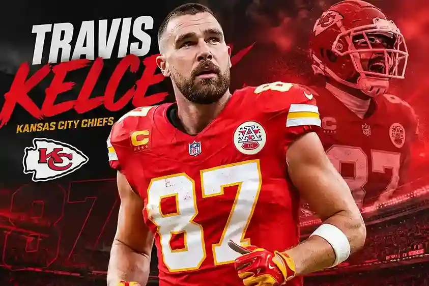 Travis Kelce wearing a Kansas City Chiefs jersey