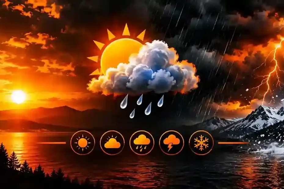 Weather (Wetter) forecast with sunny rainy and stormy conditions